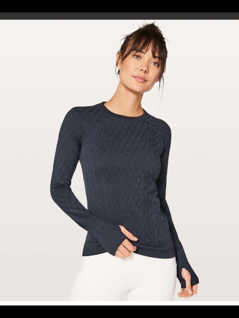 Lululemon Rest Less Pullover Midnight Women's Navy Cable-Knit Long Sleeve Top